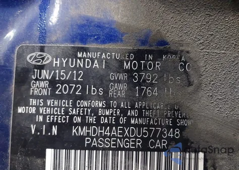 2013 Hyundai Elantra Gls/Limited from USA, damaged, VIN KMHDH4AEXDU577348